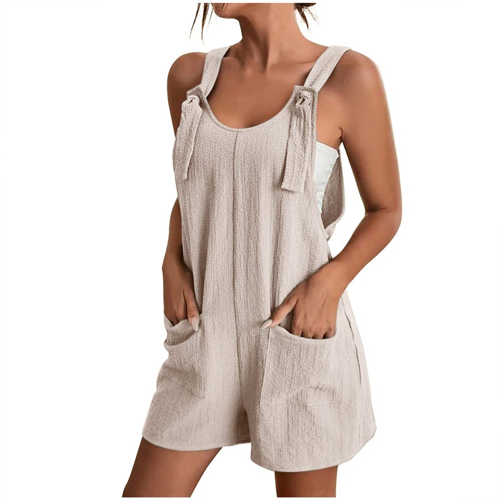 KICILVS Womens Rompers for Summer Casual Sleeveless Suspender Short Jumpsuit Boho Solid Color Overalls with Pockets