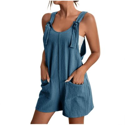 KICILVS Womens Rompers for Summer Casual Sleeveless Suspender Short Jumpsuit Boho Solid Color Overalls with Pockets