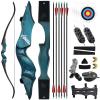 HBG Black Hunter 60'' Blue Recurve Bow and Arrows Kits Left Hand Hunting Recurve Bow for Adults with Target Paper for Shooting (30LBS) view 1