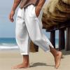 RTTUIOP Mens Capri Pants Men's Cotton Linen Pants Solid Color Casual Capri Pant Lightweight Loose 3/4 Shorts Drawstring Elastic Waist Beach Yoga Trousers Summer Shorts view 2
