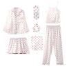 ANUFER Womens 7PCS Satin Pajama Set Spring Summer Autumn Tops & Pants Shorts Sleepwear Red Heart SN07655 M view 3