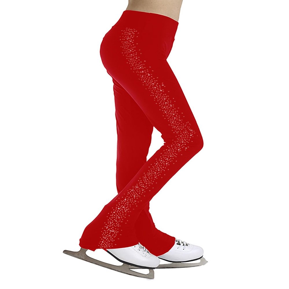 Freebily Kids Girls Figure Skating Pants Training Wear High Waist Quality Crystals Practice Ice Skating Leggings Pants Burgundy 12 Years