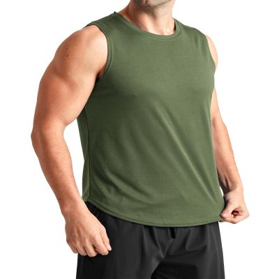 TURLAT Men's Army Green Workout Tank Tops Quick Dry Sleeveless Shirts for Men Muscle Moisture Wicking Bodybuilding Gym Lightweight