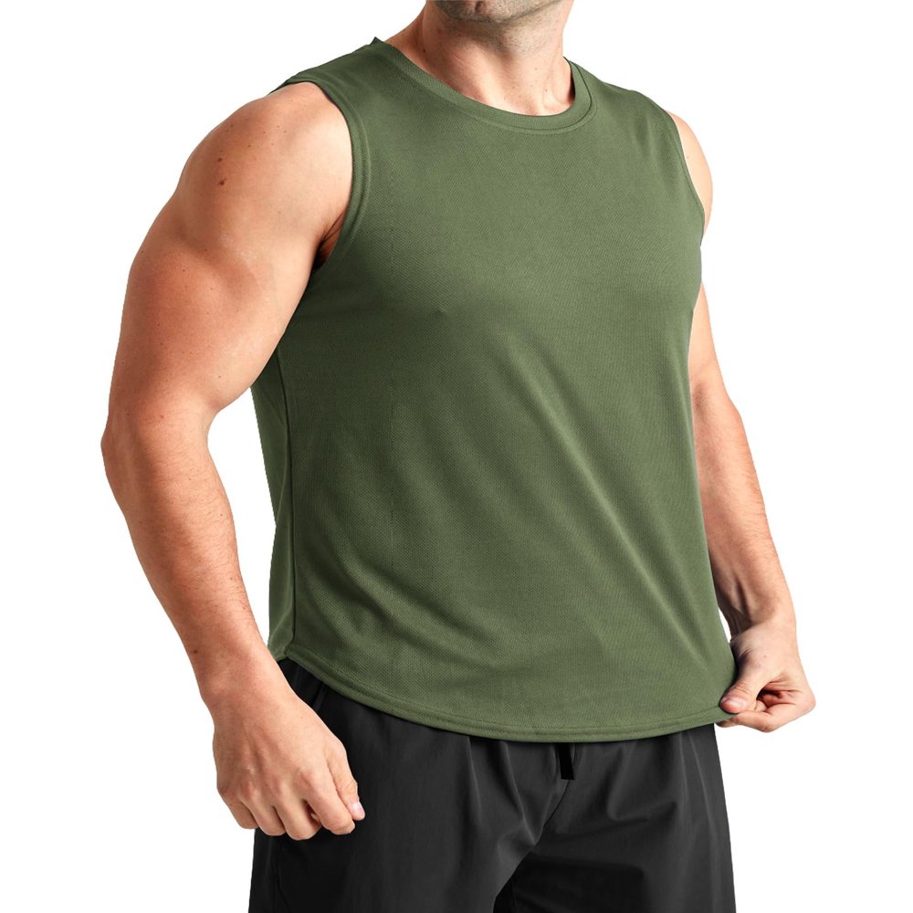 TURLAT Men's Army Green Workout Tank Tops Quick Dry Sleeveless Shirts for Men Muscle Moisture Wicking Bodybuilding Gym Lightweight