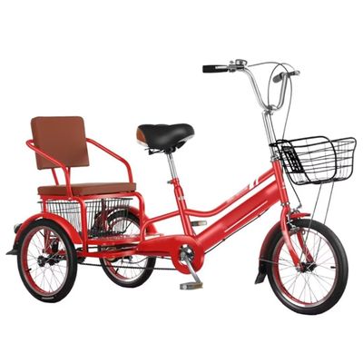 Elderly Tricycle,Adult Rickshaw Pedal Tricycle,Leisure Mobility Vehicle,16inch/20inch Tandem Trike with Rear seat,Sensitive Dual Brakes,Scooter Bike (Red 16inch)