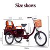 Elderly Pedal Bicycle Rickshaw Scooter trikes with Shock Absorber Front Fork,Passenger and Cargo Dual-use Tricycle,Foldable Rear Passenger seat,Rear Cabin,Tandem Tricycle for Adult (Wine Reda 20inch) view 2