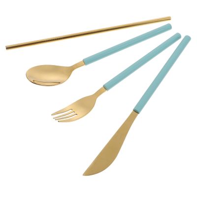 Sosoport 1set Portable Stainless Steel Utensil Food Cutter Spoon Fork Straw for Students and Outdoor Travel Lightweight Camping and Picnics