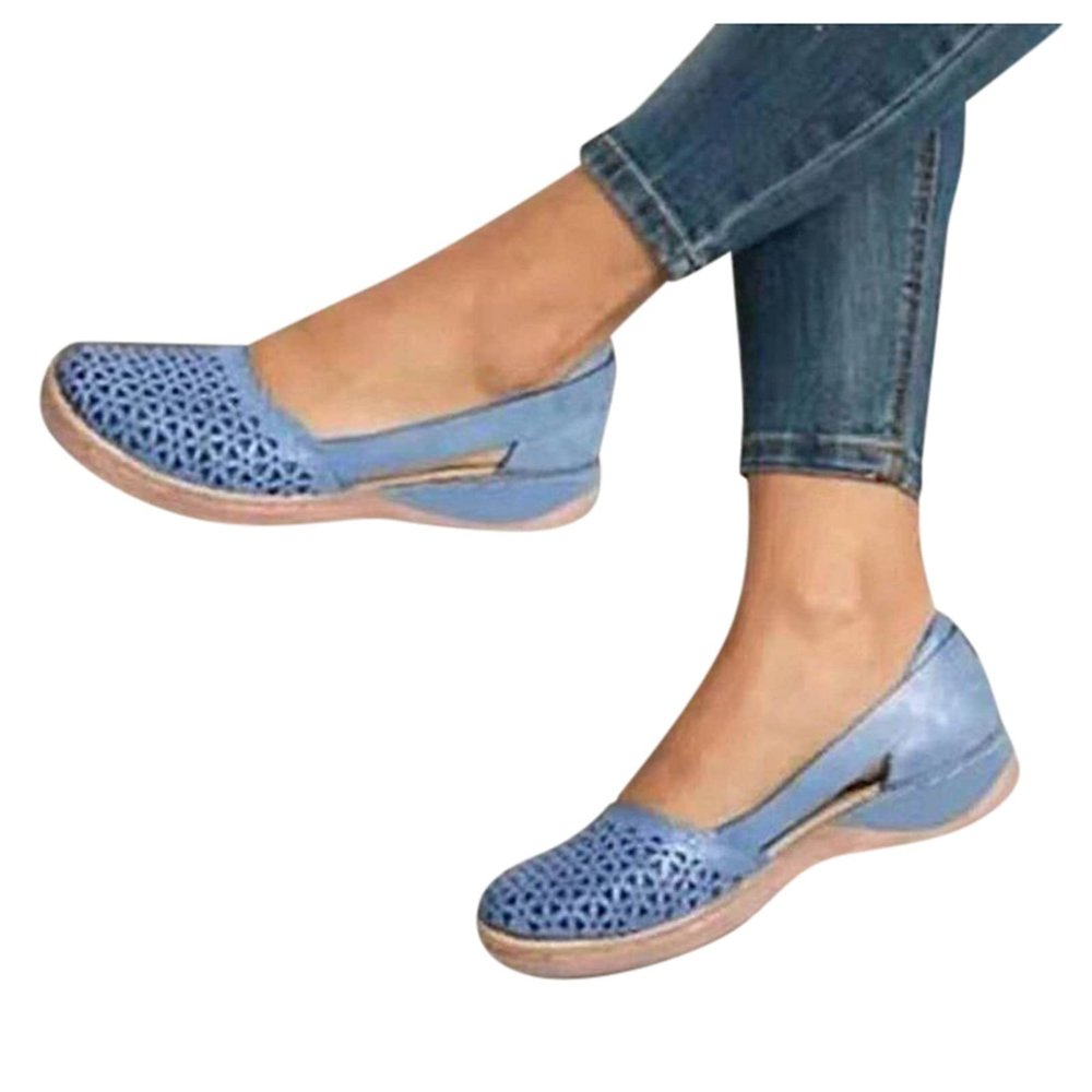 JYSwoshoe Closed Toe Sandals Women,Womens Sandals Dressy Casual Summer Hollow Out Shoes Orthotic Wedge Sandals For Women Comfortable Round Toe Walking Slip on Flats Sandals Lightweight Driving Shoes