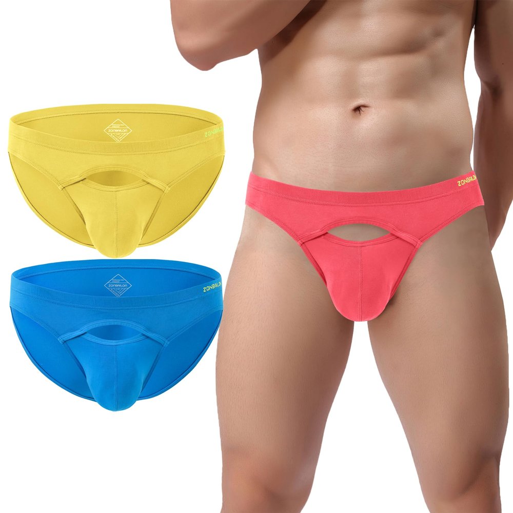 SUMABA Mens Sexy Bikini Underwear Pack Horizontal Briefs Low Rise Multicolor Man Cut out Pouch Briefs Comfort Male Panties Medium Soft Underpants