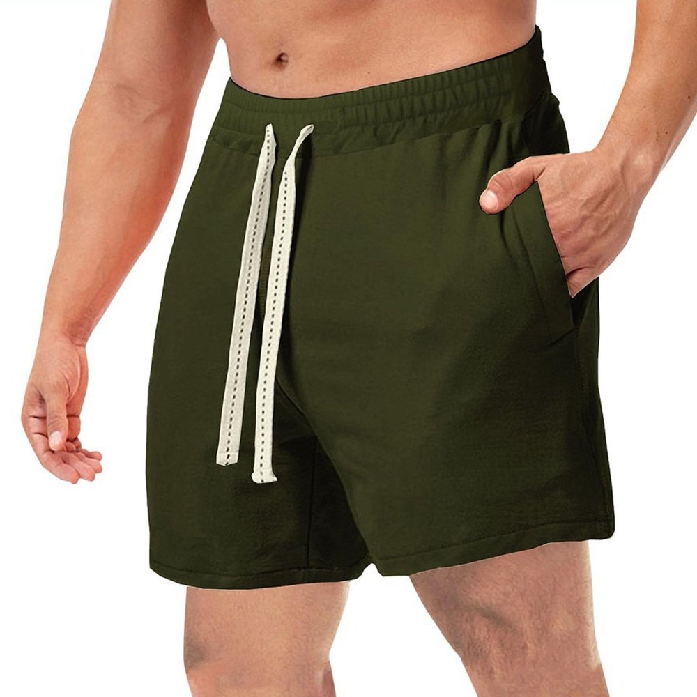 Mens Drawstring Summer Beach Shorts Linen Elastic Waist Short Pants Casual Classic Fit Workout Sport Short (Green,X-Large)