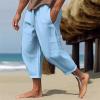RTTUIOP Men's Cotton Linen Pants Solid Color Harem Pants Casual Capri Pant Lightweight Loose 3/4 Shorts Drawstring Elastic Waist Beach Yoga Trousers Summer Pant Linen Shorts for Men view 2