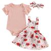 Mubineo Baby Girl Clothes Summer Cute Skirt Outfits Short Sleeve Romper Floral Overall Skirt Dress Infant Newborn Outfit (Pink Strawberry, 18-24 Months) view 1