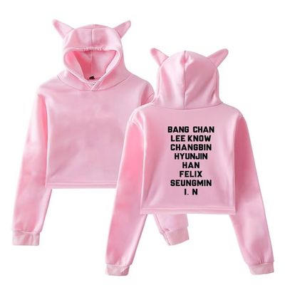 Outofgas SKZ Hoodie Felix Jisung Minho Bangchan Cat Ear Sweatshirt Crop Top Sweater for Women