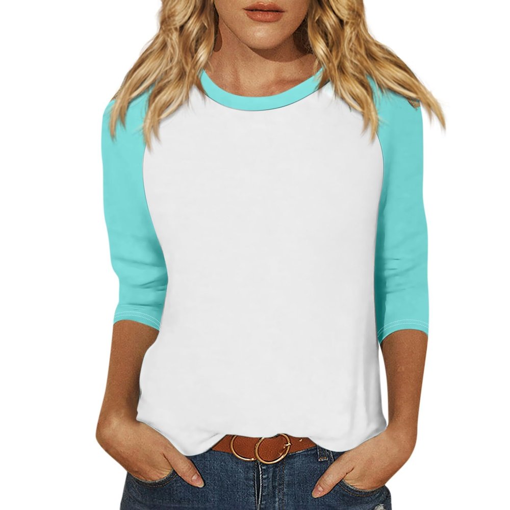 3/4 Length Sleeve Womens Tops Raglan Contrast Crew Neck Tshirts Dressy Casual Summer Blouses Ethnic Three Quarter Sleeve Comfy Country Tunic Tops to Wear with Leggings Womens Tops 3/4 Sleeve 2025