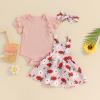 Mubineo Baby Girl Clothes Summer Cute Skirt Outfits Short Sleeve Romper Floral Overall Skirt Dress Infant Newborn Outfit (Pink Strawberry, 3-6 Months) view 2