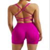 RXRXCOCO Seamless Workout Sets for Women 2 Piece Strappy Sports Bras Scrunch Butt Booty Shorts Matching Yoga Outfits Pink Large view 1