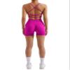 RXRXCOCO Seamless Workout Sets for Women 2 Piece Strappy Sports Bras Scrunch Butt Booty Shorts Matching Yoga Outfits Pink Large view 4