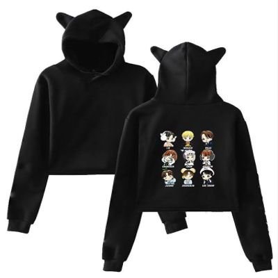 Outofgas SKZ Hoodie Felix Jisung Minho Bangchan Cat Ear Sweatshirt Crop Top Sweater for Women