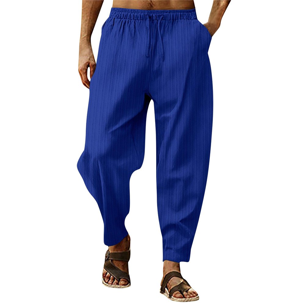 RTTUIOP Linen Pants Men Cotton Solid Color Casual Capri Harem Pants Lightweight Loose 3/4 Shorts Drawstring Elastic Waist Beach Yoga Trousers Summer Pants