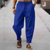 RTTUIOP Linen Pants Men Cotton Solid Color Casual Capri Harem Pants Lightweight Loose 3/4 Shorts Drawstring Elastic Waist Beach Yoga Trousers Summer Pants view 2