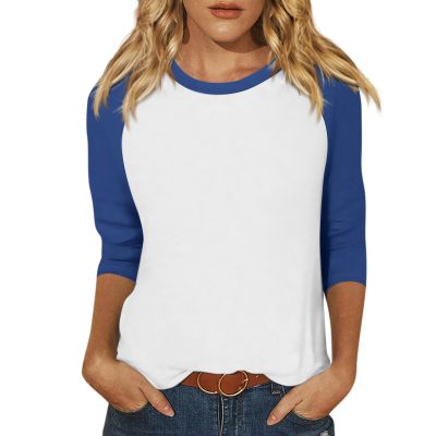 3/4 Sleeve Tops for Women Summer Round Neck Color Block Raglan Shirts Cute Casual Blouses Trendy Three Quarter Sleeve Tunic Tops with Leggings Office Business Clothes Womens Tops 3/4 Sleeve 2025