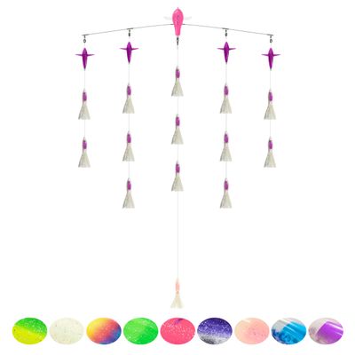 BLUEWING 36in Upgraded Fishing Spreader Bar Canyon with 9in Squids, Trolling Birds, Big Game Trolling Lure and 316 Stainless Steel Rod for Wahoo Tuna Marlin Mahi Mahi, Crystal Purple