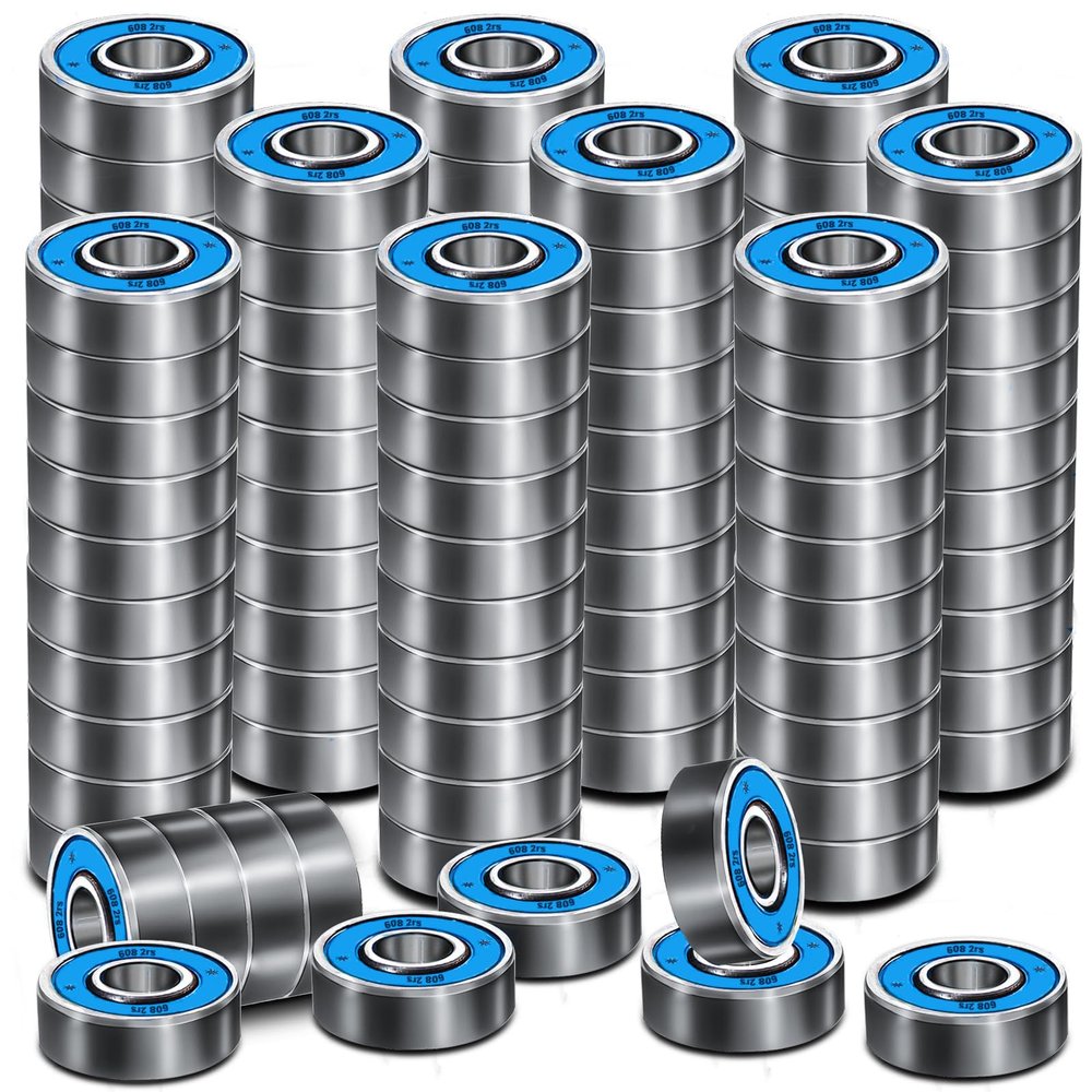 Premium 100Pcs 608rs Bearings Skateboard Bearings Chrome Steel Ball Bearing Longboard Bearings(8x22x7mm) for Quad Skate Double Rubber Sealed Miniature