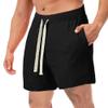 Mens Drawstring Summer Beach Shorts Linen Elastic Waist Short Pants Casual Classic Fit Workout Sport Short (Black,Large)