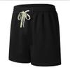 Mens Drawstring Summer Beach Shorts Linen Elastic Waist Short Pants Casual Classic Fit Workout Sport Short (Black,Large) view 2