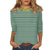 3/4 Sleeve Tops for Women Crewneck Striped Casual Tshirts Shirts Trendy Three Quarter Sleeve Tunic Tops with Leggings Summer Blouses Office Business Clothes 3/4 Sleeve Shirts for Women 2025 Green view 1