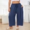 Flygo Women's Wide Leg Pants Summer Casual Loose Fit Beach Palazzo Harem Pants with Pockets(NavyBlue-XXL) view 2