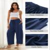 Flygo Women's Wide Leg Pants Summer Casual Loose Fit Beach Palazzo Harem Pants with Pockets(NavyBlue-XXL) view 4