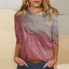 Womens 3/4 Sleeve Tops Printed Crew Neck Tshirts Dressy Casual Floral Blouses Summer Ethnic Three Quarter Sleeve Comfy Country Tunic Tops to Wear with Leggings 3/4 Sleeve Shirts for Women 2025 view 2