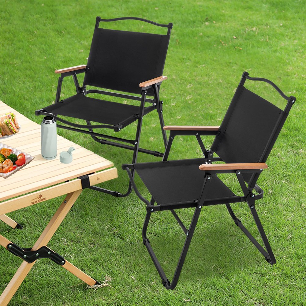 ALISH Camping Chairs, Portable Lawn Chairs Lightweight Outdoor Chairs with Wooden Handle for Travel Camping Lawn Hiking, Set of 2