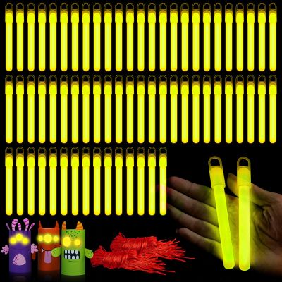 Lewtemi 100 Pack 4" or 6" Bright Glow Sticks Bulk, Glow in the Dark Party Supplies Birthday and Holidays (4 Inch,Yellow)