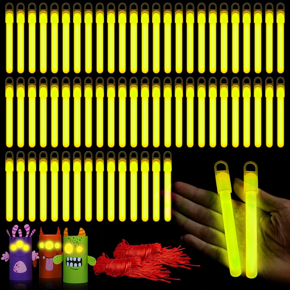 Lewtemi 100 Pack 4" or 6" Bright Glow Sticks Bulk, Glow in the Dark Party Supplies Birthday and Holidays (4 Inch,Yellow)