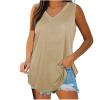NATHGAM Womens Tank Tops V Neck Sleeveless Basic T Shirts Flowy Loose Fit Summer Casual Camisoles Workout Tunic Tank Shirts Khaki view 1