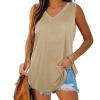 NATHGAM Womens Tank Tops V Neck Sleeveless Basic T Shirts Flowy Loose Fit Summer Casual Camisoles Workout Tunic Tank Shirts Khaki view 2