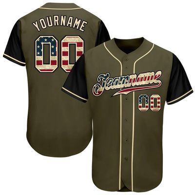 Custom Baseball Jersey for Men Women Youth, Printed Stitched Personalized Team Name Number, Olive USA Flag Sports Uniform