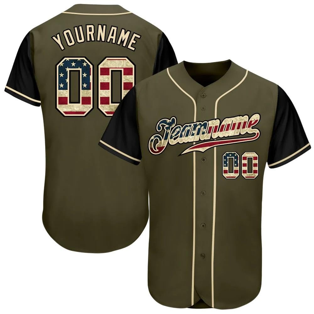 Custom Baseball Jersey for Men Women Youth, Printed Stitched Personalized Team Name Number, Olive USA Flag Sports Uniform