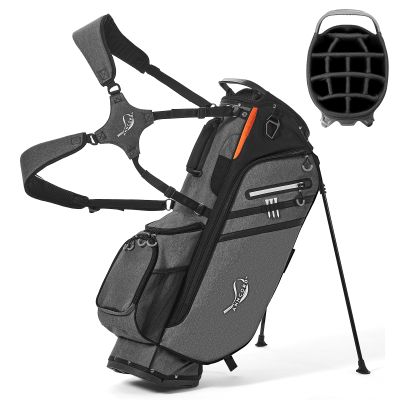 ANNCORD Golf Stand Bag 14 Way Top Dividers Full-Length with Stand, 7 Pockets, Lightweight Golf Bag for Men, Dual Strap, Rain Hood, Portable Golf Club Bag for Men Women, Gray/Black