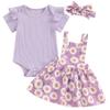Mubineo Baby Girl Clothes Summer Cute Skirt Outfits Short Sleeve Romper Floral Overall Skirt Dress Infant Newborn Outfit (Purple Daisy, 3-6 Months) view 1