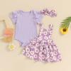 Mubineo Baby Girl Clothes Summer Cute Skirt Outfits Short Sleeve Romper Floral Overall Skirt Dress Infant Newborn Outfit (Purple Daisy, 3-6 Months) view 3