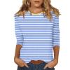 3/4 Length Sleeve Womens Tops Striped Crewneck Tshirts Dressy Casual Three Quarter Length Sleeve Long Tunic Tops with Leggings Fashion Elegant Spring Blouses Womens Tops 3/4 Sleeve 2025 Light Blue view 1