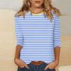 3/4 Length Sleeve Womens Tops Striped Crewneck Tshirts Dressy Casual Three Quarter Length Sleeve Long Tunic Tops with Leggings Fashion Elegant Spring Blouses Womens Tops 3/4 Sleeve 2025 Light Blue view 2