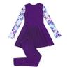 Miaeowve Kids Girls Floral 2 Pcs Modest Swimsuit Long Sleeve Swimdress with Leggings Burkini Sets Purple 12 Years view 4