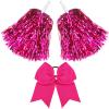 Hanaive 3 Pcs Cheerleading Pom Pom and Large Hair Bow,Rose Red,Classic view 1