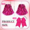 Hanaive 3 Pcs Cheerleading Pom Pom and Large Hair Bow,Rose Red,Classic view 2