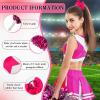Hanaive 3 Pcs Cheerleading Pom Pom and Large Hair Bow,Rose Red,Classic view 3