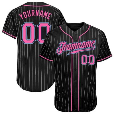 NineFit Basics Custom Baseball Jersey for Men Women Youth, Printed Stitched Personalized Name Number, Black Pink Pinstripe Sports Uniform